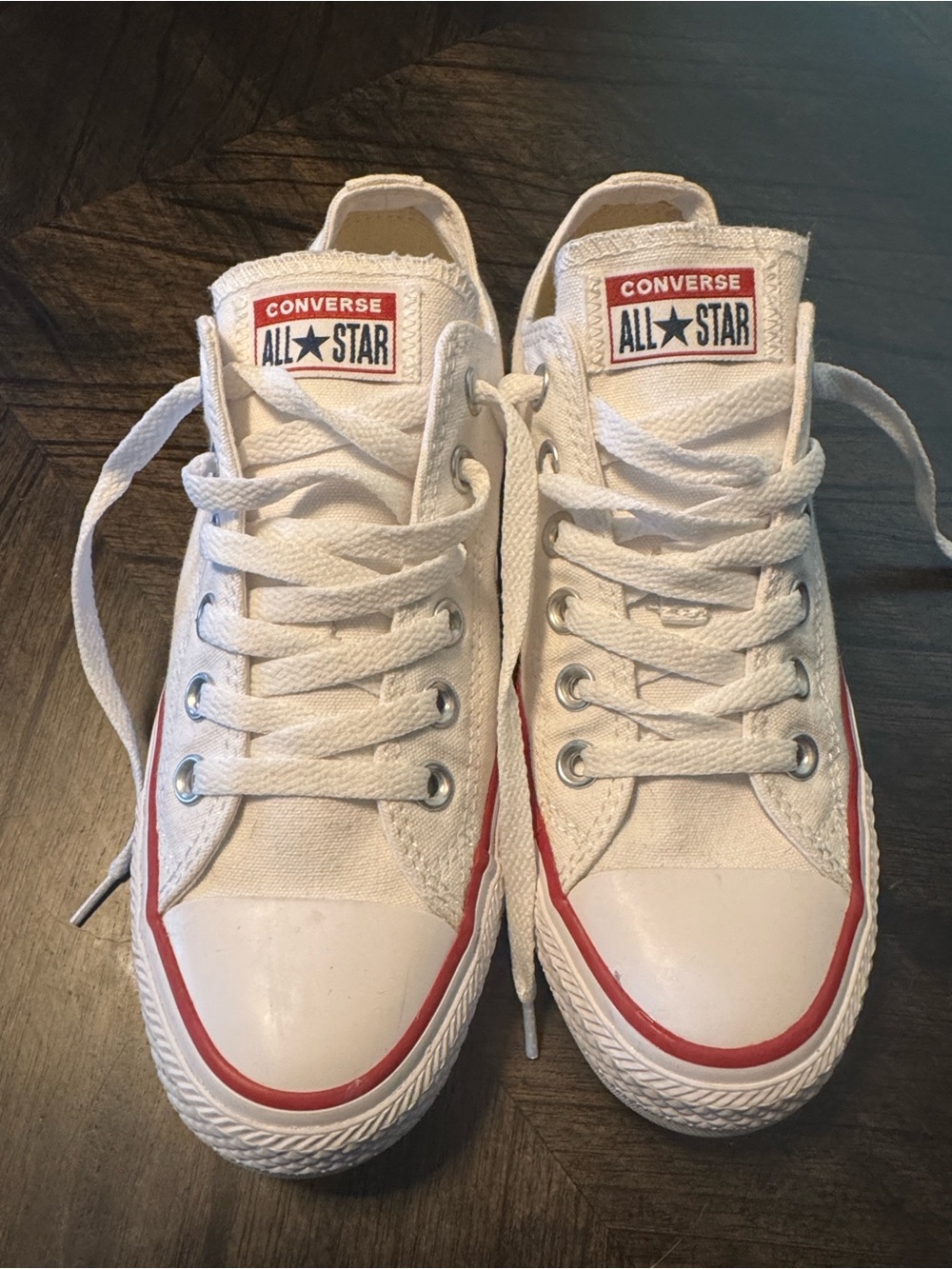 Converse White Low-Top Sneakers with Red Accent